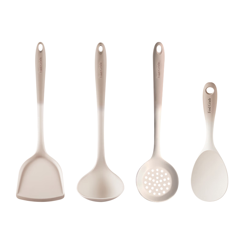 Royalstar Silicone Spatula Set of Four Pieces, Household Food-Grade Non-Stick Pan Cooking Utensils, High Temperature Resistant Spatula, Soup Ladle, Strainer Spoon, Rice Scoop