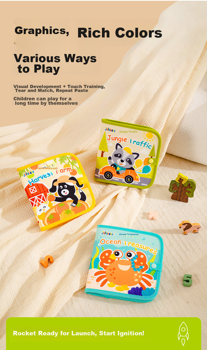 Jollybaby Tear-Resistant Book, Baby-Safe Chewable Cloth Book with Velcro, Early Education Children's Gift, Ocean Treasure 10