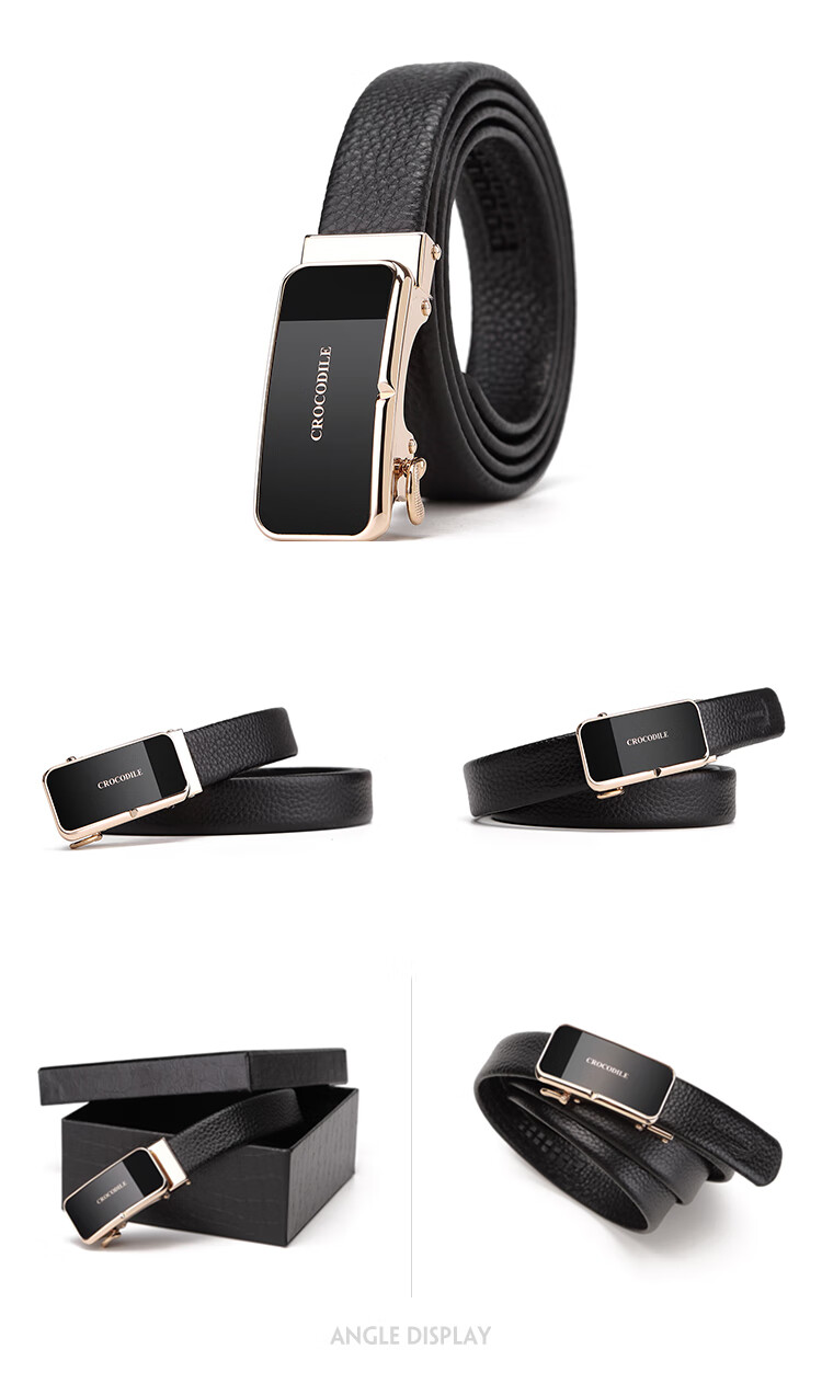 CROCODILE Top-Grain Leather Women's Automatic Buckle Belt, Business Belt, Birthday Gift for Girlfriend, T1561 Black 11