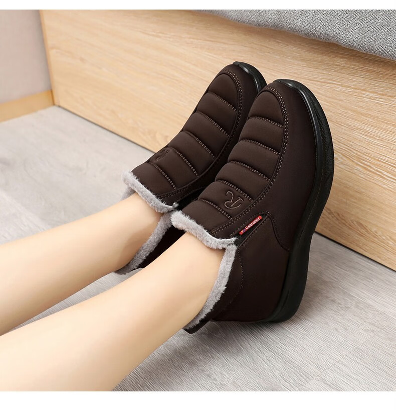 Ankang Winter Fleece-Lined Cotton Shoes, Traditional Beijing Cloth Shoes for Women, Middle-Aged And Elderly Waterproof Mom Shoes AK78896 Red 37 20