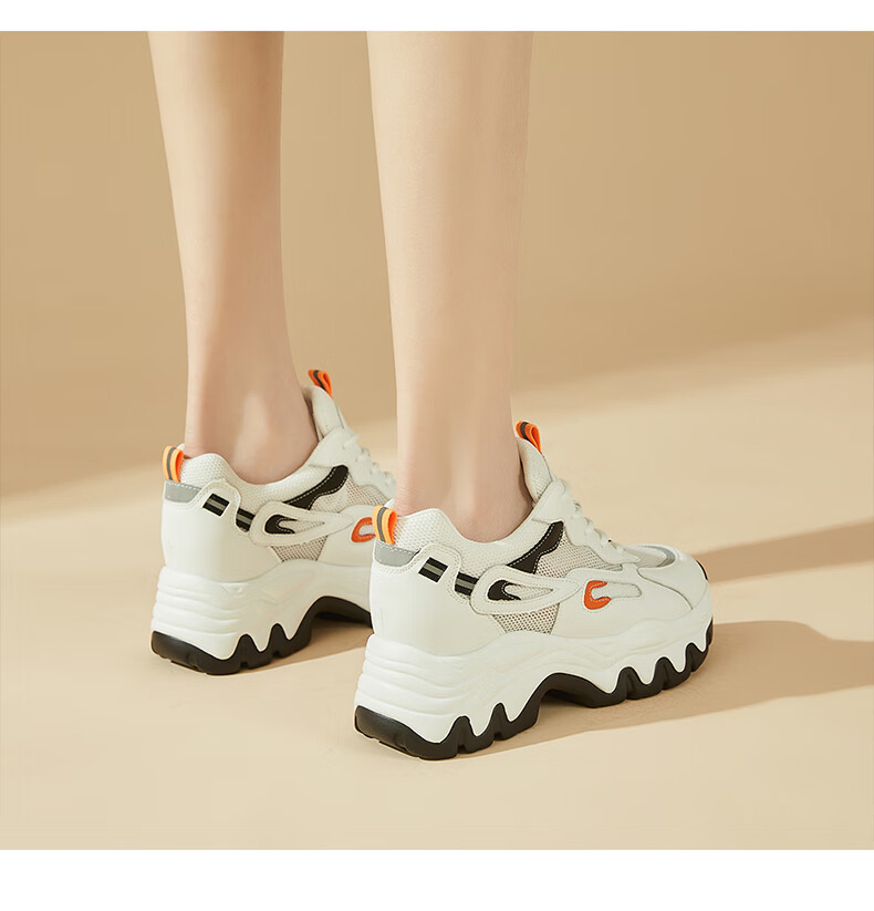DAPHNE Women's Platform Dad Sneakers with Mesh Breathable Fashion Casual Sports Shoes 4623101126 White Apricot 35 8