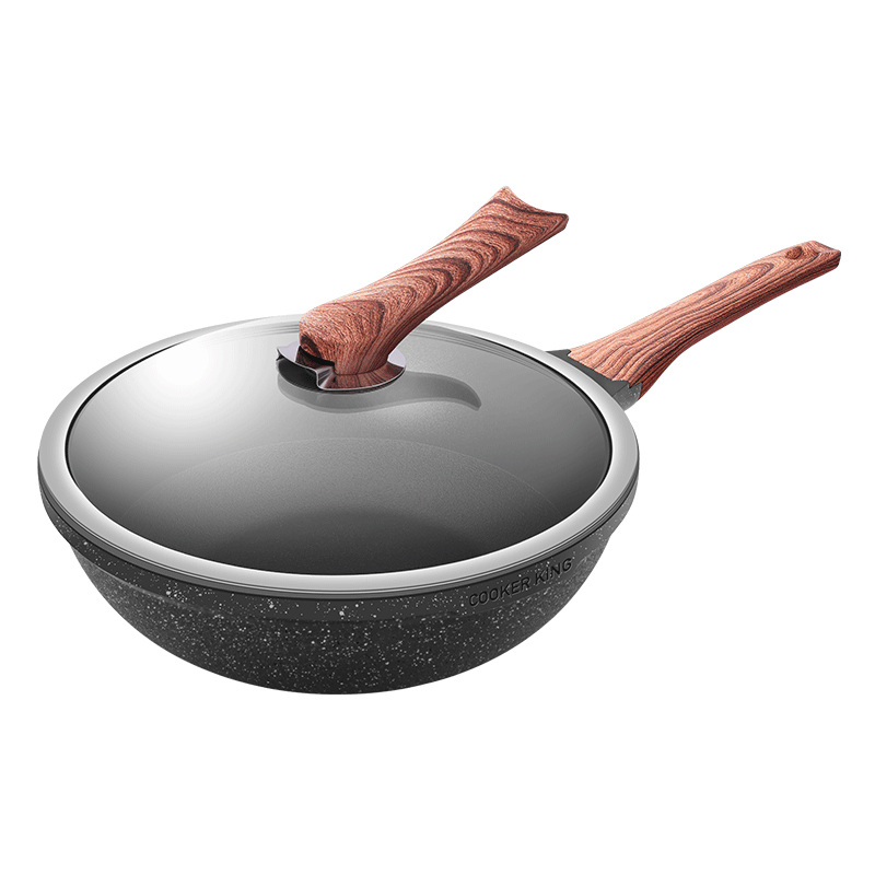 COOKER KING Wok, Non-Stick Pan, Wear-Resistant, Low Smoke, Less Oil, Versatile Flat-Bottom Frying Pan, 32cm, Compatible with Induction Cookers, B50175