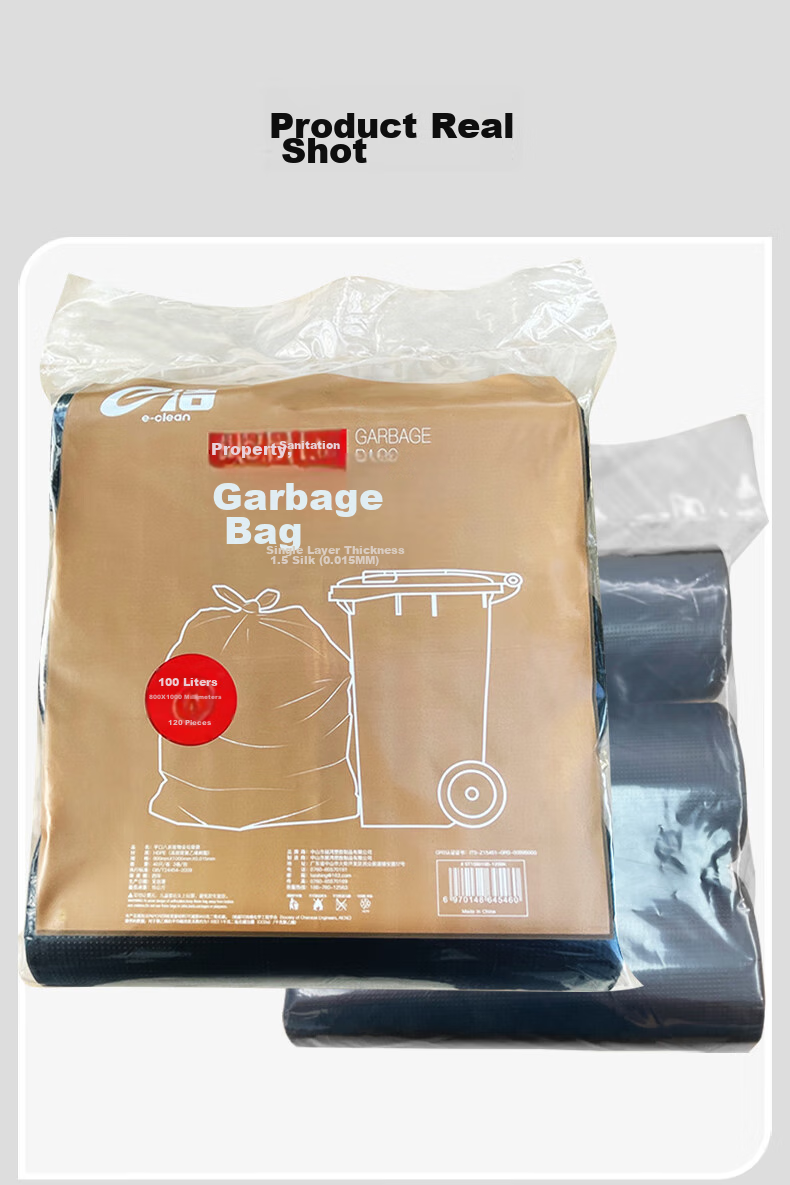 Ejie Flat-Top Garbage Bags, Black, 80*100cm, 50 Pieces, 1.3 Microns Thick, Perforated, Extra Large Size, for Property Management, Hotels, Kitchens 5