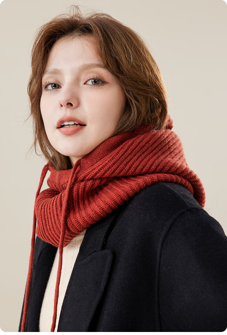 JIUMU Pure Wool Warm Knit Hat for Women, Autumn And Winter Balaklava Knitted Cap, Cold-Proof Hood with Integrated Neck Warmer 22