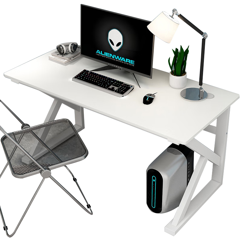 Yameile Computer Desk, Thickened And Reinforced Desktop, Study Table, Office And Home Use Simple Gaming Desk, White, 120*60