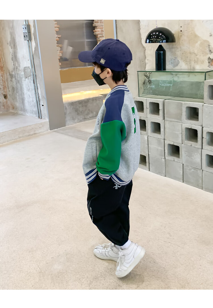 Zuoxi Boys' Baseball Jacket, Autumn Wear 2026 New Style, Children's Spring And Fall Jacket, Korean-Style Trendy Outerwear, Gray, Size 110 14