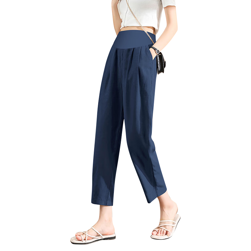 JOYNCLEON Maternity Pants Spring Autumn Wearable Imitation Cotton Linen Thin Maternity Trousers Blue XL jyk19882