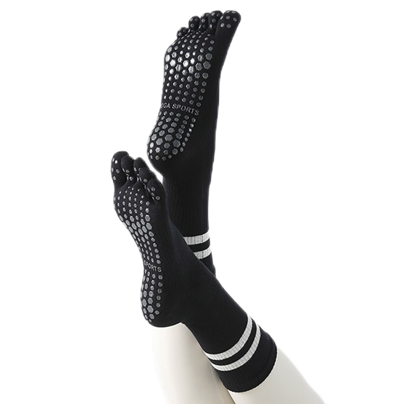 Duweike Professional Yoga Socks for Women with Separate Toes, Non-Slip Pilates Indoor Floor Exercise Dance Socks, Starry Black, 2 Pairs