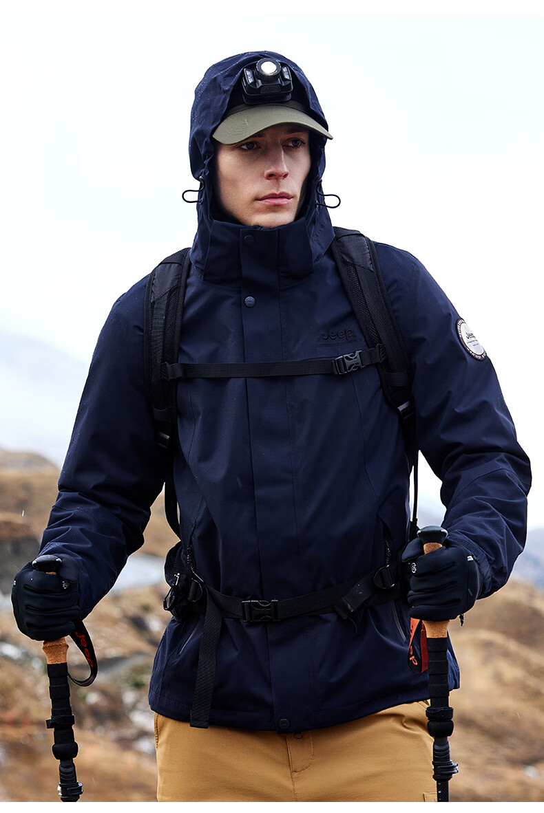 Jeep Men's Three-In Jacket, Outdoor Windproof And Waterproof, Detachable Fleece, Mountaineering Coat, 081 Brand, Black, Size M 19