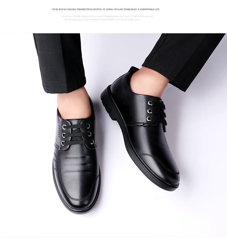 BEIOUTU Leather Shoes for Men, British Style Business Casual Lace-Up Round Toe Comfortable Formal Men's Shoes 7118 Black Size 39 12