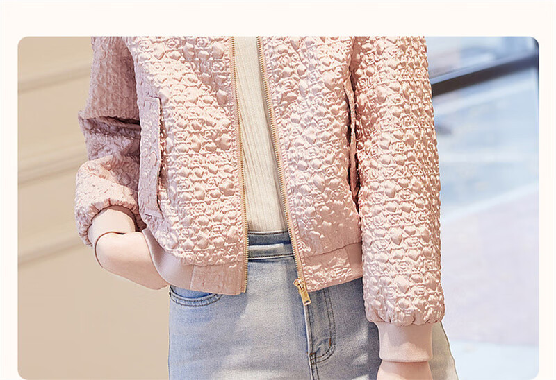 Dme [Outdoor New Fashion] Spring And Autumn Commuter Baseball Collar Lightweight Bubble Texture Stylish Versatile Jacket for Women, Short Style 7