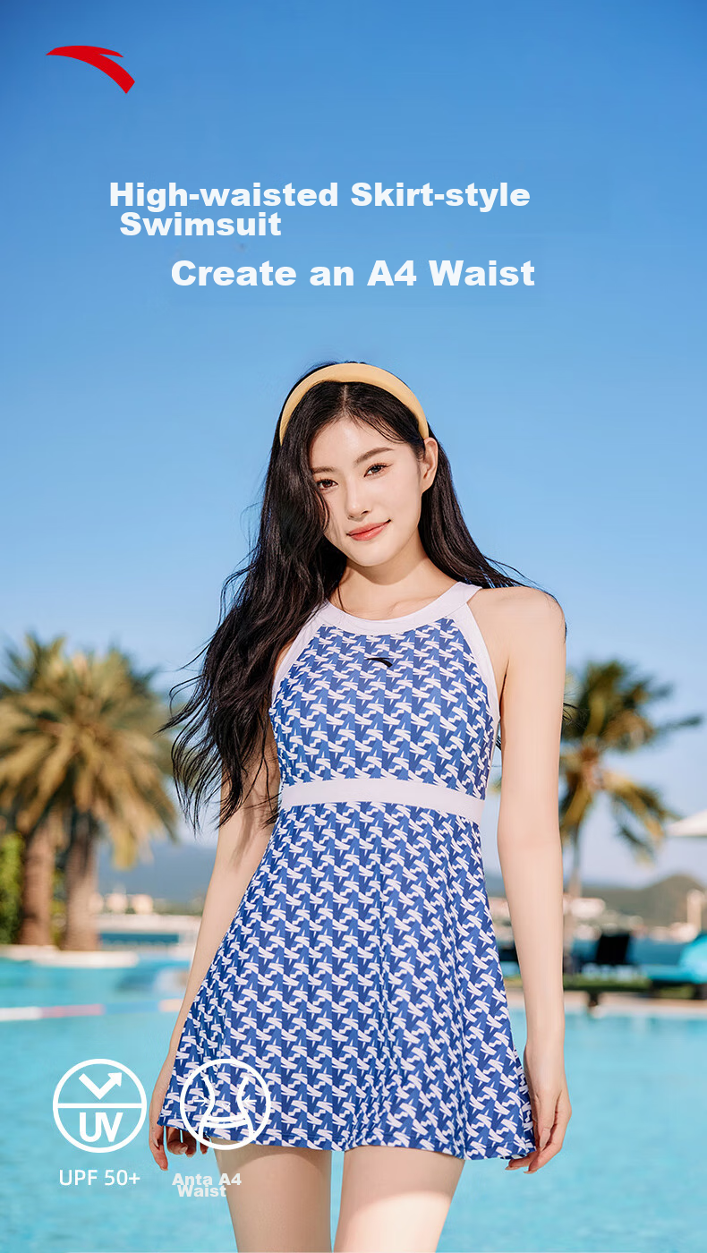 ANTA Slim Waist Swimsuit for Women, One-Piece Dress Style, Conservative, Slimming, Chlorine-Resistant, Quick-Drying, Hot Spring Swimwear, Small A Dress L 2