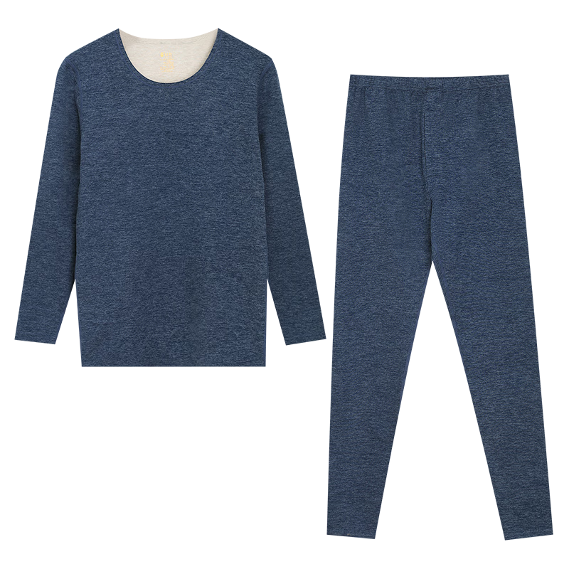 Hodo Home Men's Antibacterial Cationic Thermal Underwear Wool Silk Double-Sided Fleece Warm Set Ink Blue 180