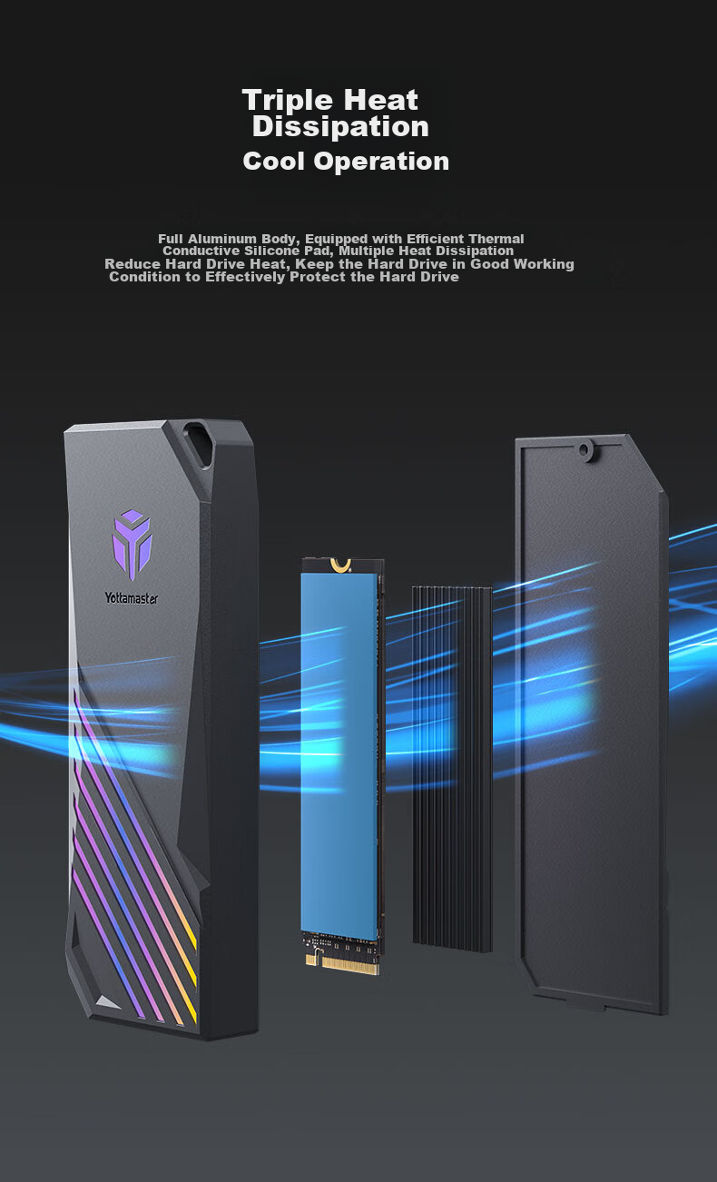 Yottamaster M.2 Hard Drive Enclosure, NVMe Portable Hard Drive Enclosure, RGB Synchronized Light, Type-C 3.2 Interface, 10Gbps External Case, Suitable for Black Myth: Wukong And Laptops 8