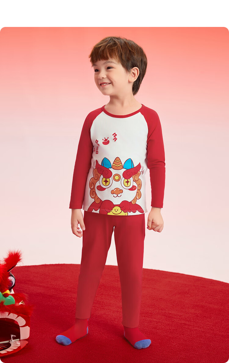 BALABALA Autumn Underwear Set for Snake Year Boys And Girls, Warm Inner Wear for Toddlers, Red Pajamas for Zodiac Years, 208125169201 16