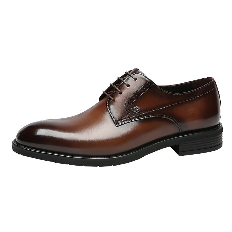 Goldlion Men's Shoes, Business Formal Shoes, Retro Classic Hand-Rubbed Cowhide Derby Shoes, 55013044442A, Light Brown, Size 39