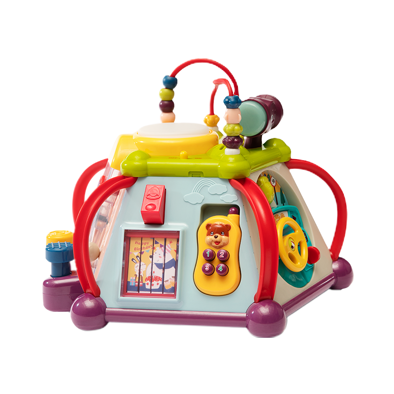 Babycare Six-Sided Box Multifunctional Baby Toy Shape Matching Cognitive Building Blocks House Holiday Birthday Gift Jiangdu Purple