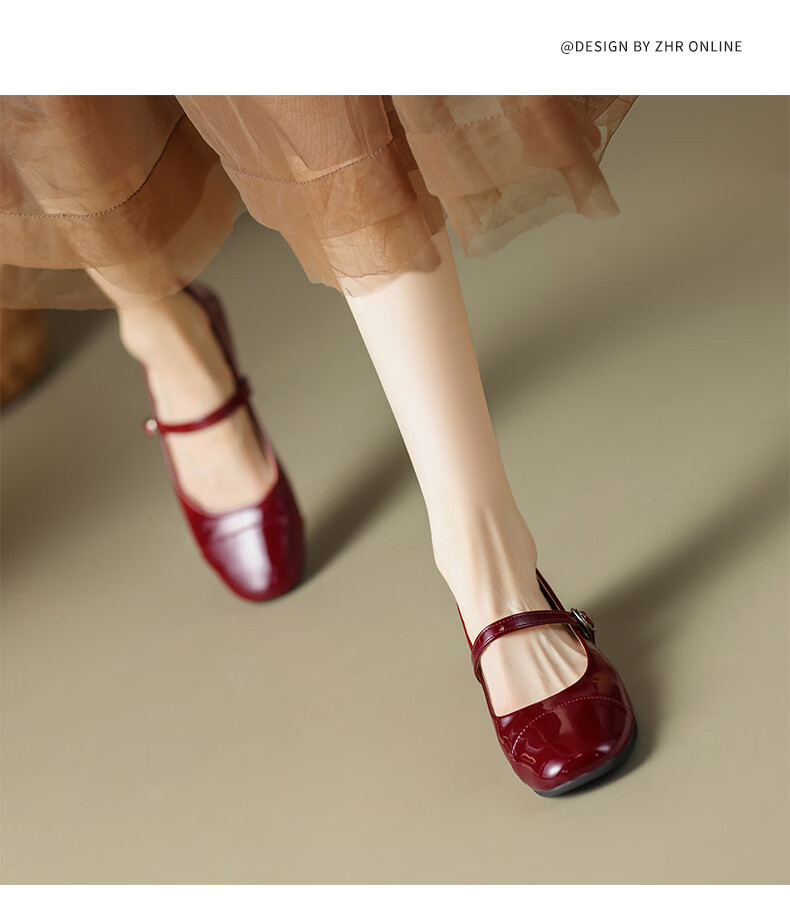 ZHR Women's Single Shoes, Autumn Shallow Mary Jane Shoes, Patent Leather with Straight Buckle, AH335 White Gold, Size 36 13