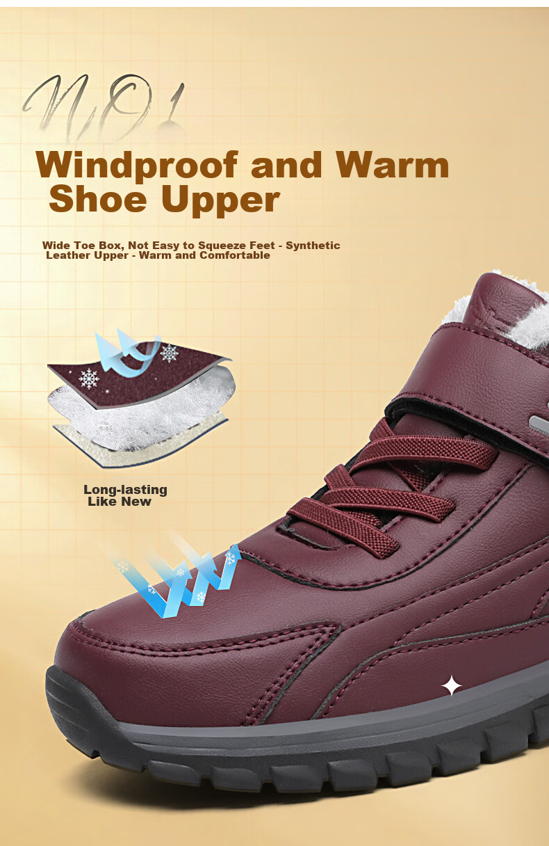 RED DRAGONFLY WINTER FLEECE-LINED WARM SHOES FOR ELDERLY, THICKENED FUR-LINED COTTON BOOTS, MIDDLE-AGE TO ELDERLY COTTON SHOES FOR WOMEN C0TTN01081 10