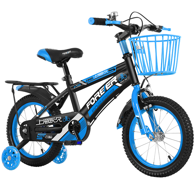 FOREVER Children's Bicycle, for Ages 6-10, with Training Wheels, Blue, 16 Inches, Suitable for Height 105-135cm