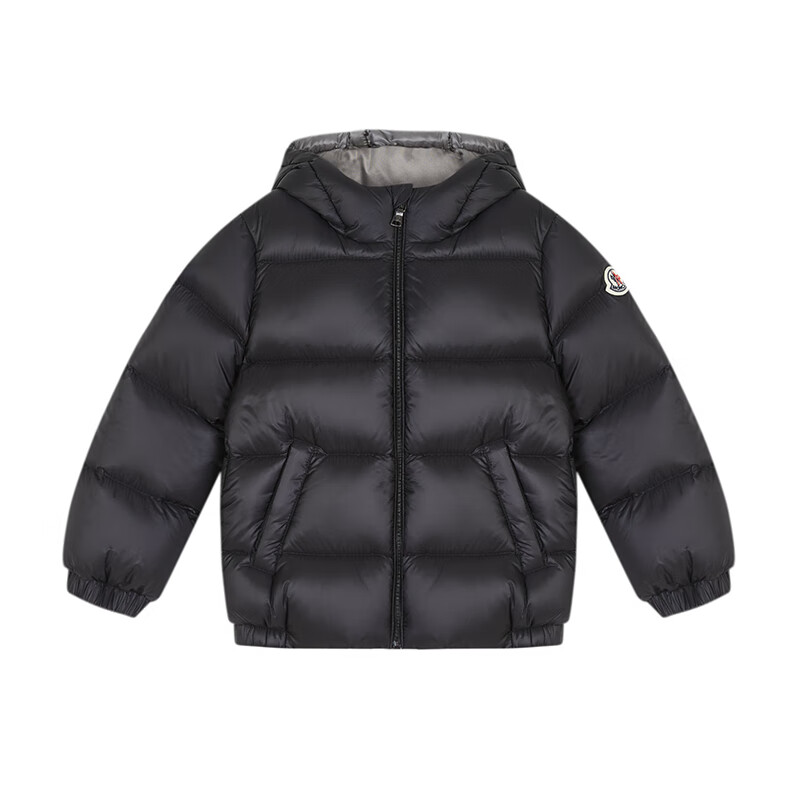 【蒙口羽绒服】蒙口 moncler 奢侈品童装 婴童黑色loga袖标连帽羽绒服
