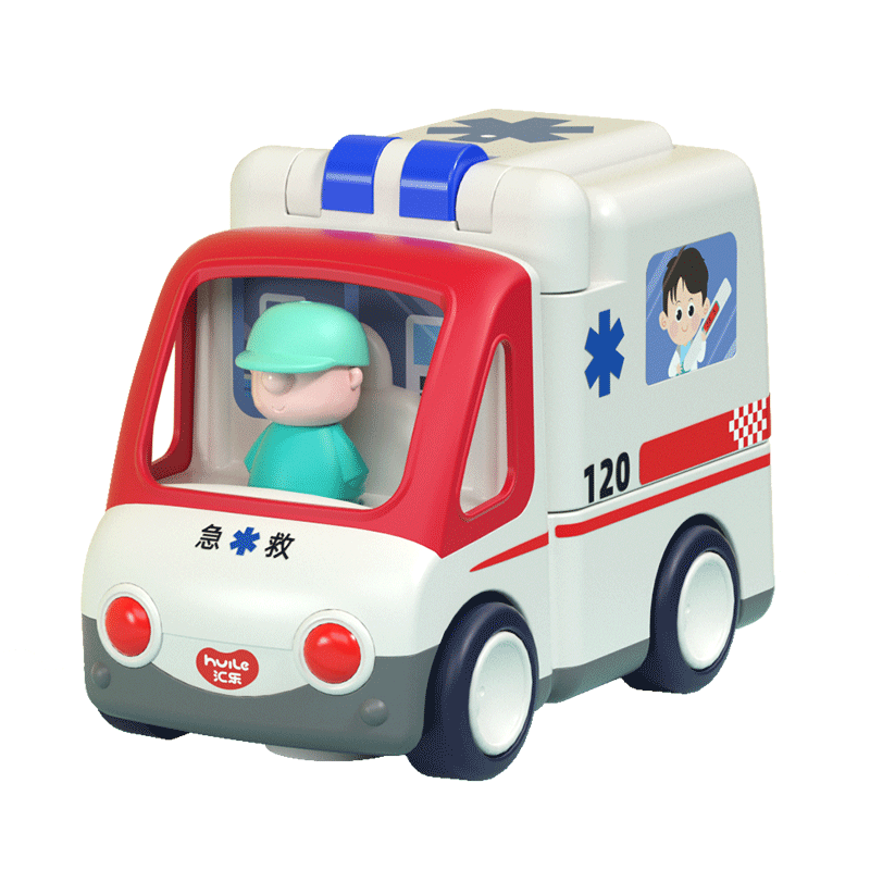 HUILE TOYS Early Education Ambulance And Construction Vehicle, Pretend Play Toy Car for Infants And Toddlers, Boys And Girls, Baby Birthday And First Birthday Gift