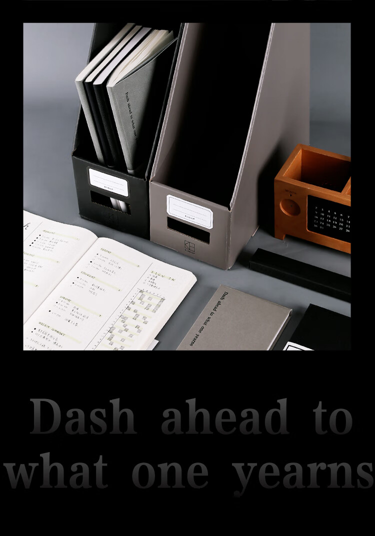 Kinbor A4 File Box, Corrugated Cardboard Document Organizer, Office Desk Storage Box, Vertical Bookshelf with Free Labels / Heart's Direction Gray DT53122 8