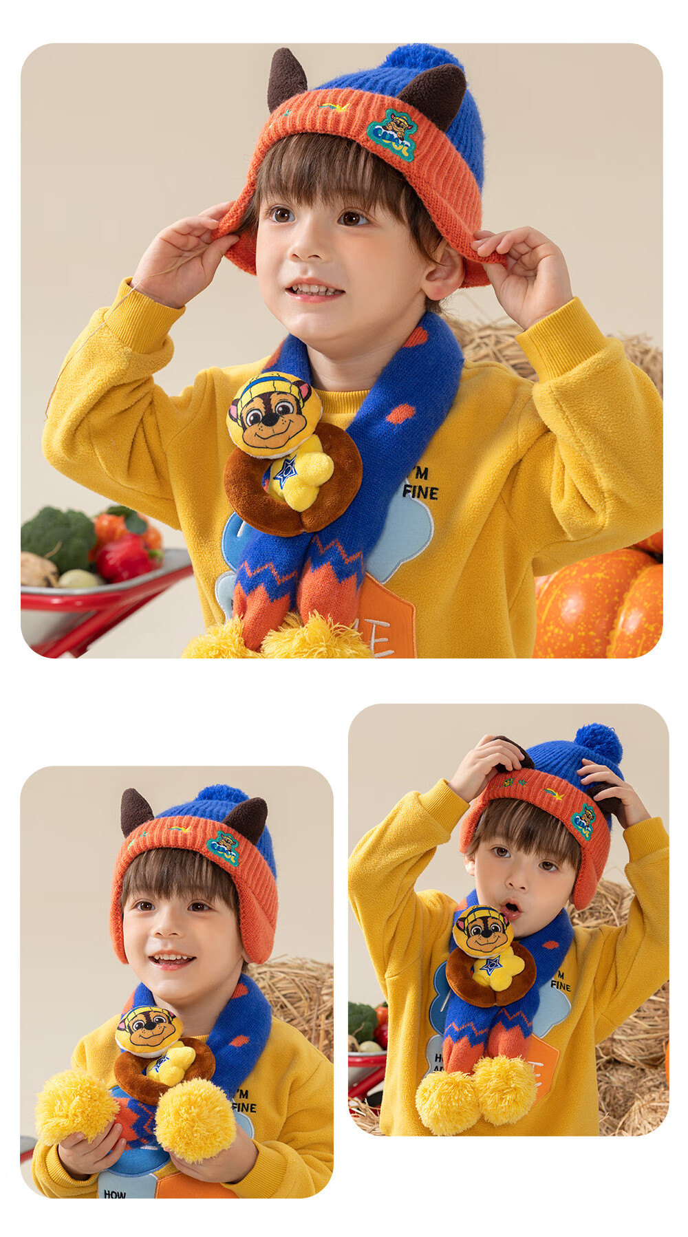 PAW PATROL Boys And Girls Hat Scarf Set Two-Piece Knitted Woolen Hat with Fleece Lining for Baby Boys And Girls, Navy Blue; 15