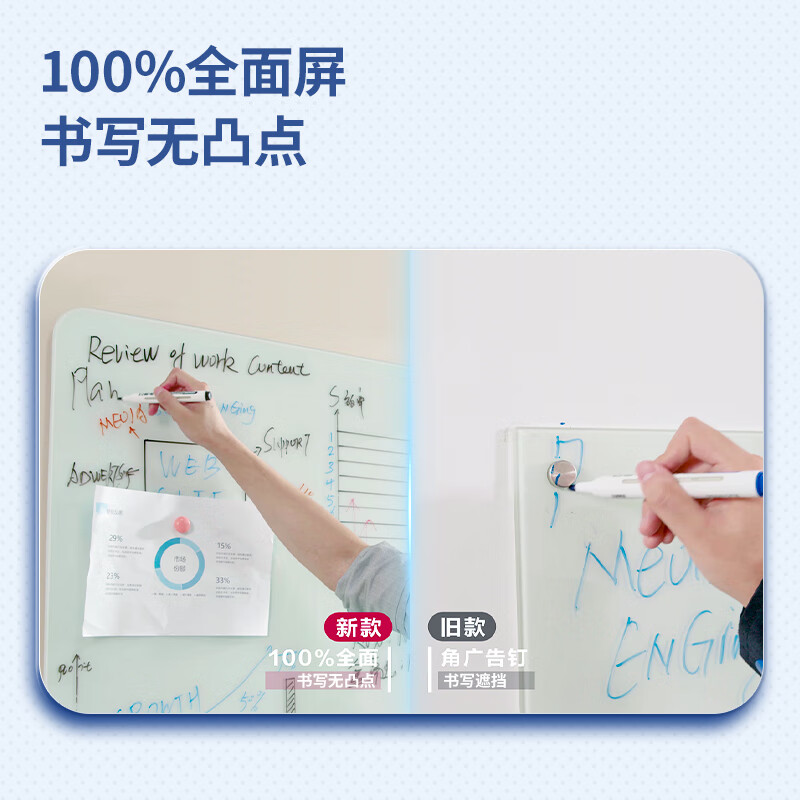 Deli Magnetic Whiteboard, 200*100cm Full Screen, Tempered Glass Hanging Board for Office Meetings, Writing Board (Includes Eraser, Marker, And Magnetic Pins) MZ104