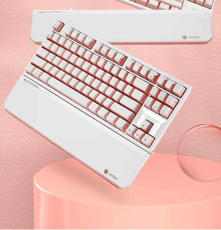 Hyeku X3 Wired/wireless 2.4G Dual-Mode Gaming Mechanical Keyboard, 87 Keys, PBT Keycaps, Kaikhua BOX New Switch, Peach Bubble Water, Kaikhua Rose Red Switch with Clip And Wrist Rest 2