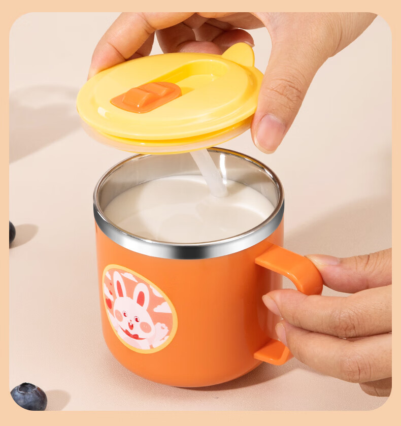 COOKSS Children's Water Cup Milk Cup 316 Stainless Steel Training Cup for Babies 1-3 Years Old with Straw And Scale Markings Gree 18