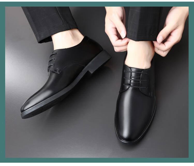 Poitulas Men's Lace-Up Business Casual Shoes, Korean-Style Trendy Soft Leather Wedding Formal Shoes for Men, 6633 Black, Size 38 14