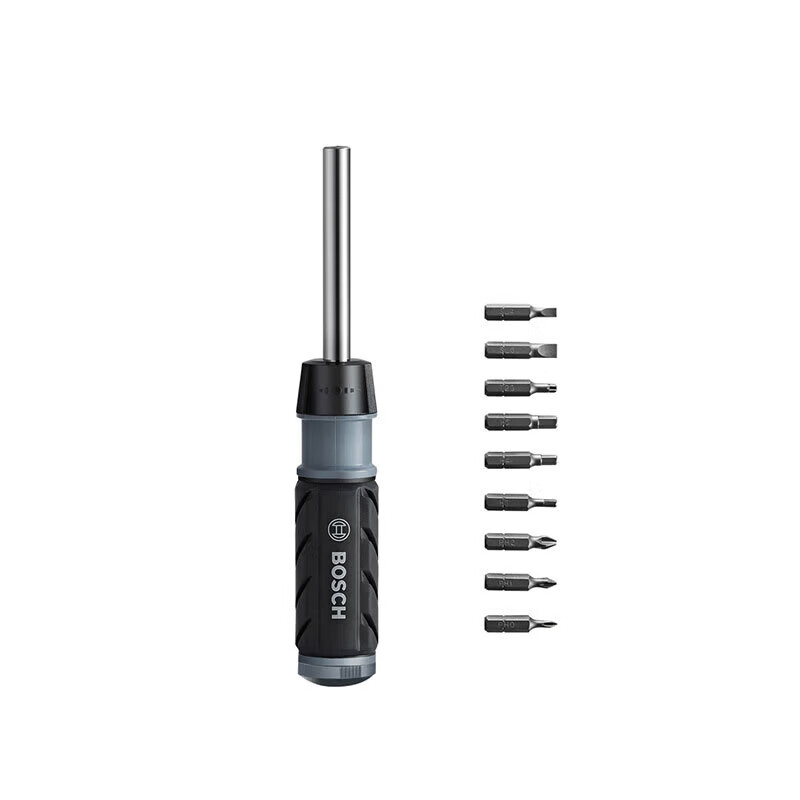 BOSCH 10-In Multifunctional Ratchet Screwdriver with Magnetic Handle, Three-Level Power Assist Knob, Integrated Storage Handle