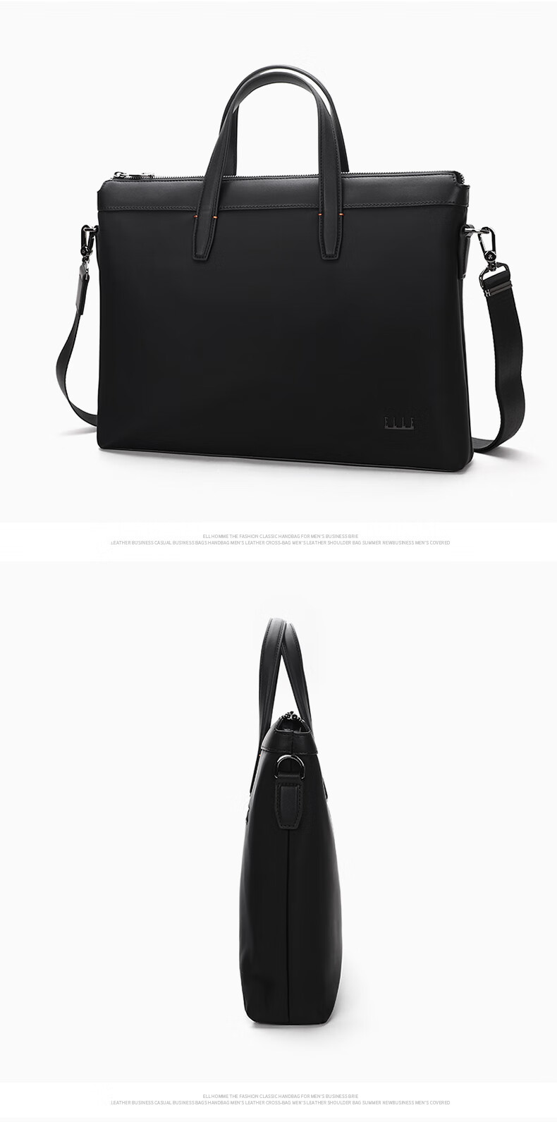 ELLE HOMME Business Men's Briefcase, Nylon Canvas Handbag, Crossbody 14-Inch Laptop Bag, 14610 Black 11