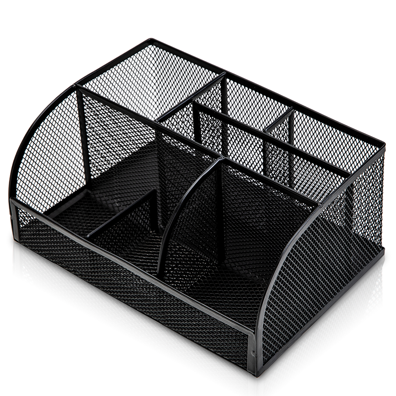 Deli Multifunctional Seven-Compartment Pen Holder, Metal Mesh Desktop Storage Box, Office Supplies, Black 8903