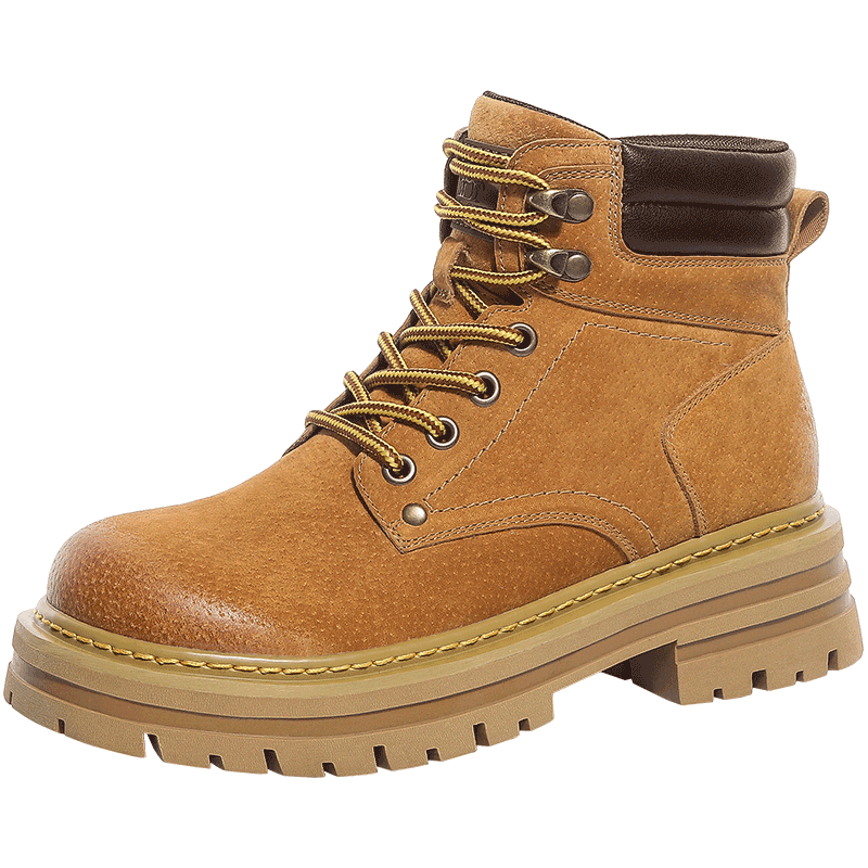 CAMEL Classic Yellow Boots, Suede Martin Boots, Outdoor Work Boots, L23W076065, Khaki, Size 35