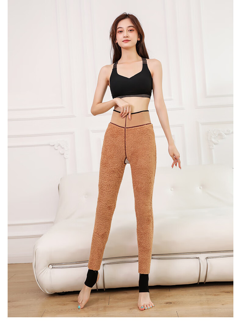 LangSha Women's Thermal Leggings Autumn Winter Thickened High Waist Slim Fit Fleece-Lined Cotton Pants Outerwear 17