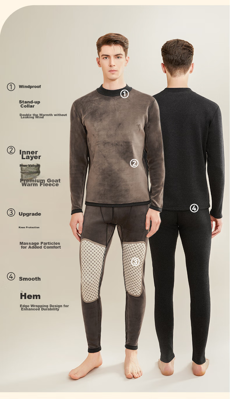 MiiOW [Cashmere Fleece Thickened] Women's Thermal Underwear Mid-Neck Set with Knee Protection, Autumn Top And Pants, Cold-Proof for Men And Wome 18