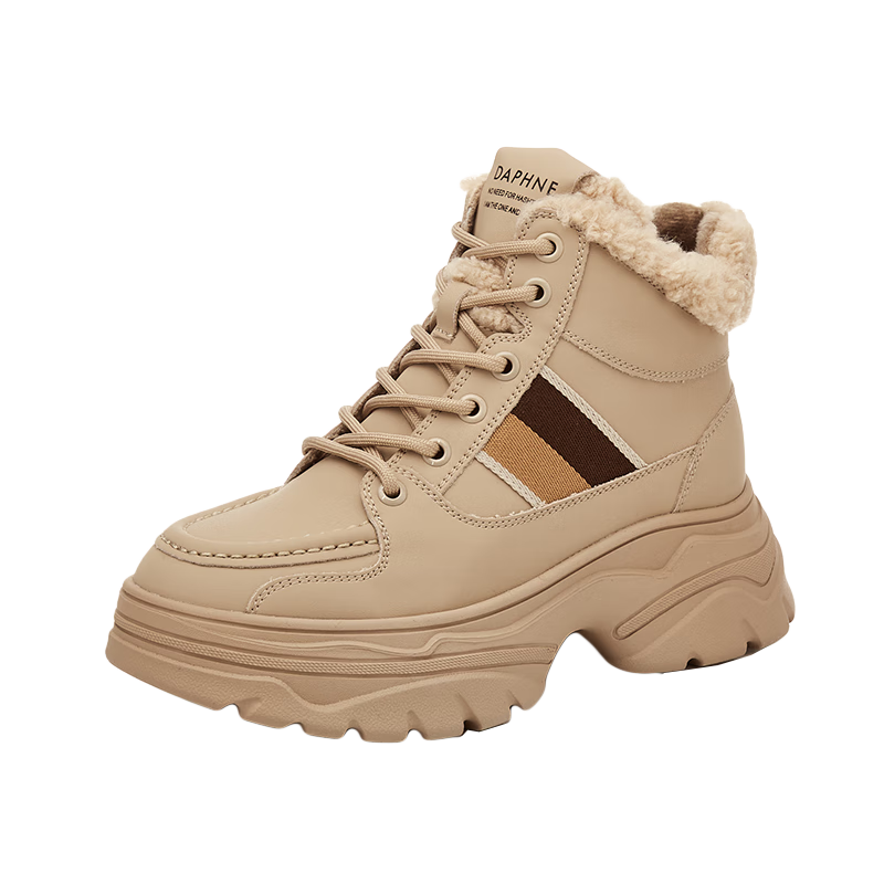 DAPHNE Women's Snow Boots, Thick-Soled Northeast Cotton Shoes, Fleece-Lined Warm Casual Slimming High-Top Dad Sneakers, Khaki Color, Size 38