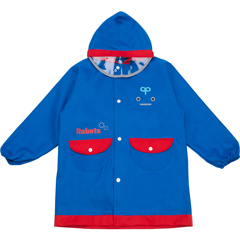 Lemonkid Children's Raincoat for Boys And Girls, Elementary School Student Poncho with Backpack Space, School Wear, Blue Robot Design, XL Size