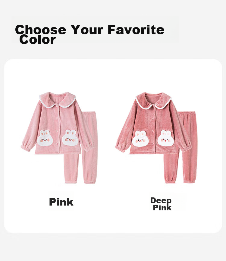 Dingguagua Winter Girls' Pajama Set, Flannel Fleece for Older Children, Coral Fleece Children's Loungewear, Pink, Size 170 15