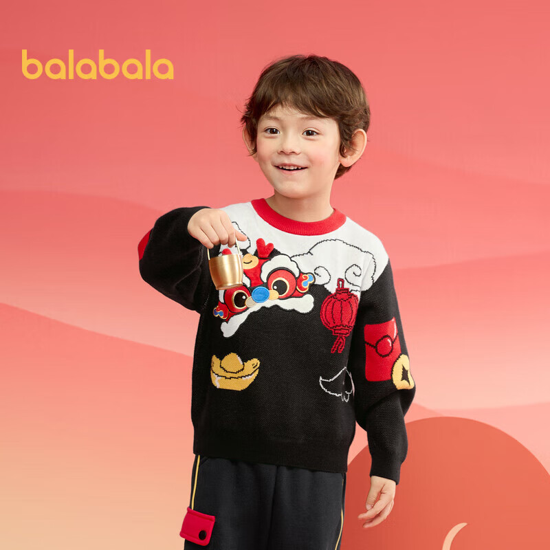 BALABALA Children's Clothing, Kids' Sweater for Boys And Girls, Autumn And Winter 2025, Toddler Pullover Knit Sweater, New Year's Outfit, 208125103204