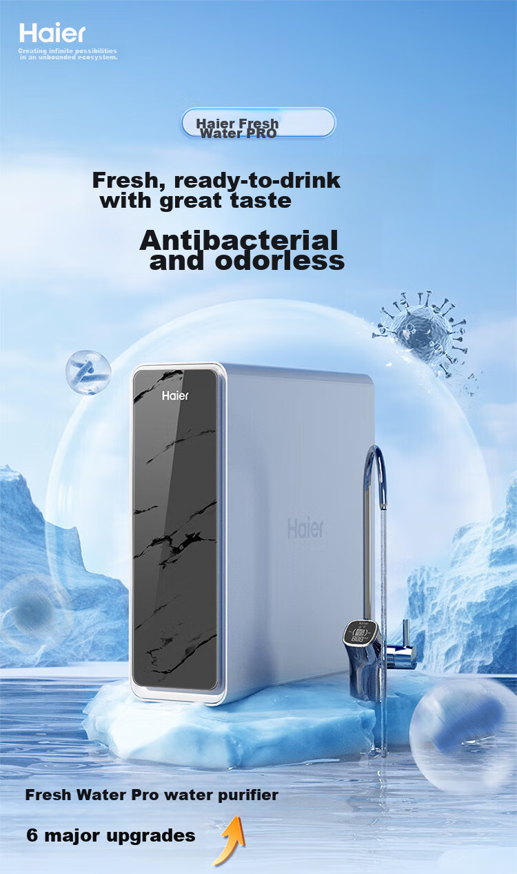 Haier New Fresh Water 1200G Water Purifier 6-Year RO Membrane Antibacterial Smart Knob Faucet Low Noise Filter Direct Drinking Machine 3L/min Compact Easy Installation R122 6