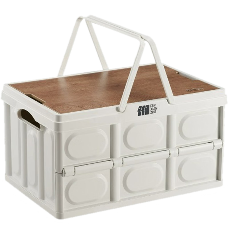 TAN XIAN ZHE Camping Storage Box, Outdoor Foldable Car Trunk Organizer, Camping Car Storage Box with Wooden Lid