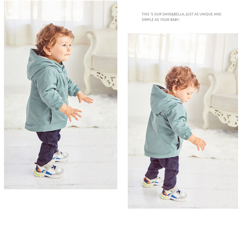 DAVE & BELLA Children's Clothing, New Year's Jacket for Boys And Girls, Autumn And Winter Outerwear, Hooded Top for Kids, Baby Clothes with Fleece Lining 9