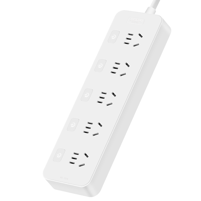 DELIXI 3C Certified National Standard Power Strip with Switches/Outlets/Extension Cord/Power Bar/Power Strip 5 Independent Switches Full Length 3 Meters
