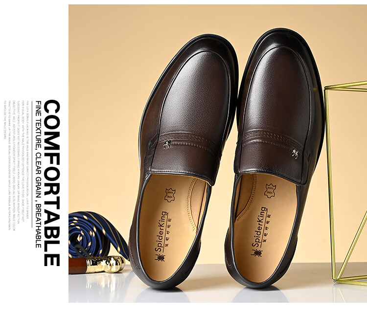 SPIDER KING Men's British Style Breathable Slip-On Business Dress Shoes First Layer Cowhide Low-Cut Middle-Aged and Elderly Dad Shoes 790240A Black Size 40 14