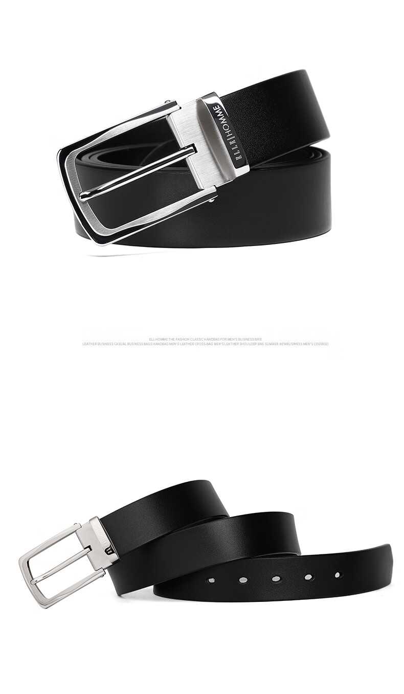 ELLE HOMME Men's Business Leather Belt, Top-Grain Cowhide Pin Buckle Waistband, Stainless Steel Buckle Trouser Belt, Birthday Gift for Me 10