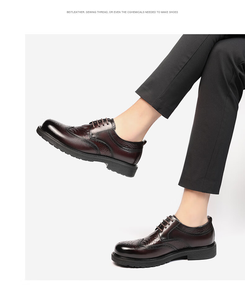 LAORENTOU Men's Leather Shoes, Business Formal Shoes, Brogue Carved Wedding Shoes, Top-Grain Leather High-End Executive Shoes, 200253 Black, Size 41 4