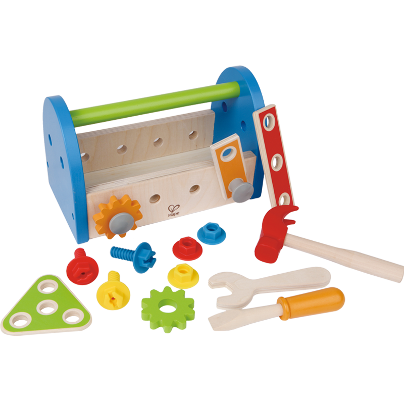 Hape Children's Assembly And Disassembly Toy Wooden Building Blocks Tool Box My Toolbox, Birthday Gift for Boys E3001